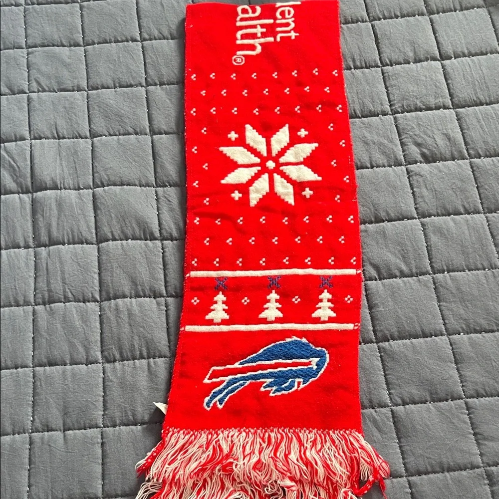 Red Buffalo Bills Holiday Scarf with Snowflake/Tree Design